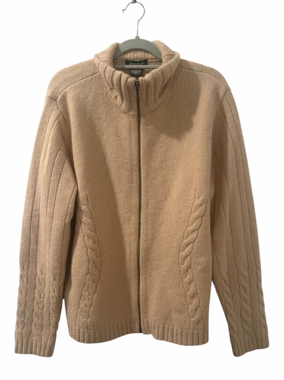 Eddie Bauer Women’s Cable Knit Full Zip Lambswool Sweater Maple XL NWT